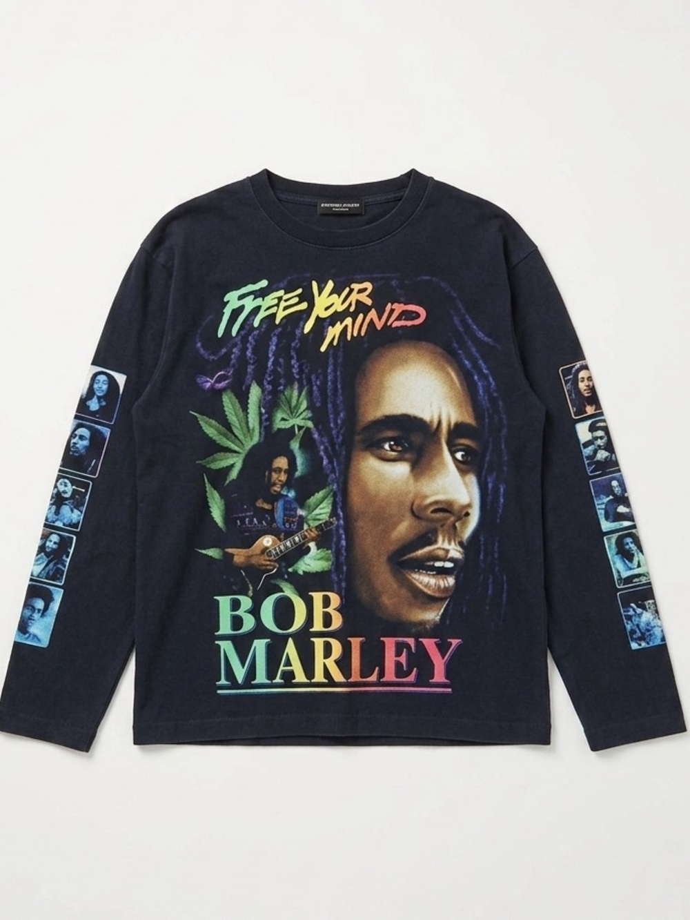 Bob Marley Rock Chang HD Graphic Long Sleeve Shirt Free Your Mind Black M